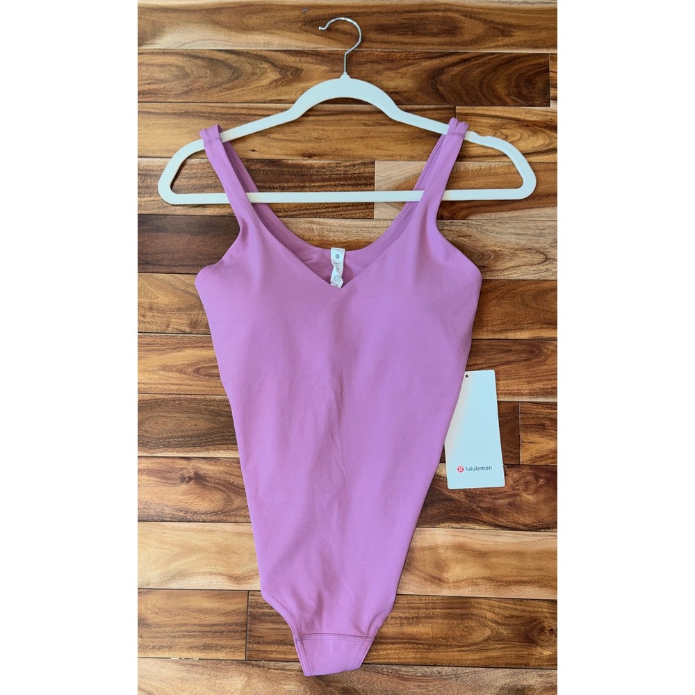 Lululemon Align Bodysuit Velvet Dust Pink Nulu V-Neck Thong Size 10 NWT